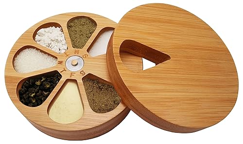Image of fashciaga Bamboo Wood Daily Weekly Vitamin Medicine Pill Organizer Case Box,Kitchen Salt Spice Cellar Containers,Earring Ring Jewelry Storage Decorative Box (Large)