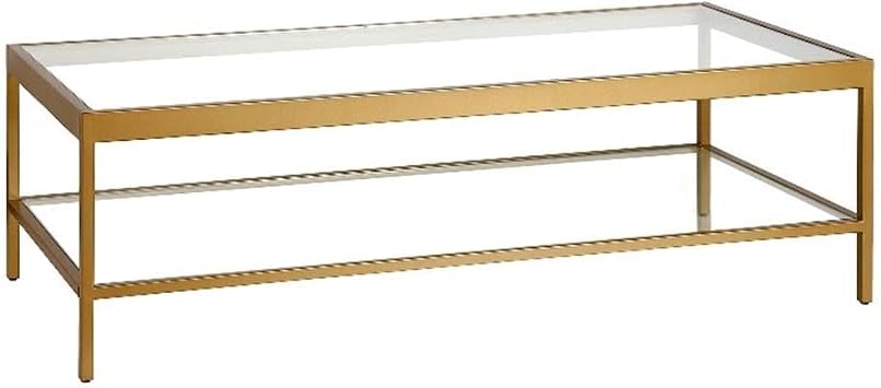 Henn&Hart 54" Tempered Glass Top Coffee Table in Brass