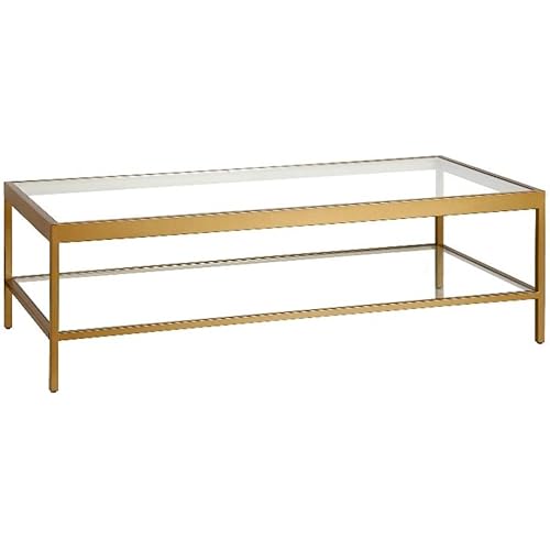 Henn&Hart 54" Wide Rectangular Coffee Table in Brass, Modern coffee tables for living room, studio apartment essentials