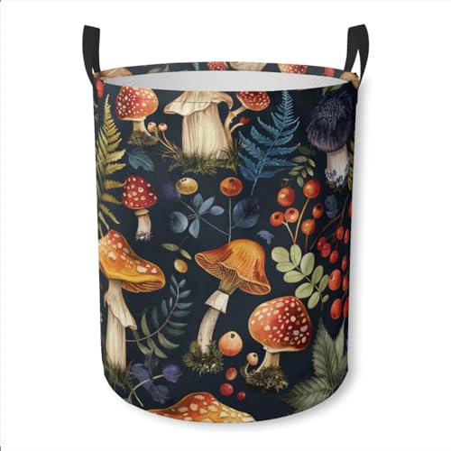 Laundry Basket Botanical Mushrooms Collapsible Laundry Hamper with Handles Clothes Storage Bin for Household Bedroom Bathroom College Dorms by GODARM - Used condition - US$18.12