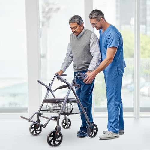 Image of EverActiv Aluminium Rollator Walker for Adults & Seniors with Seat | Easy Foldable Mechanism | Lightweight & Sturdy | Ideal for Elderly & Recovery Use