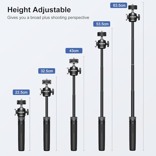 Image of Mobilife Small Camera Tripod Multifunctional Vlog 2 in 1 Tripod Stand with Cold Shoe for Mirrorless /Action Camera Phone 360 Rotation Aluminum Extendable Stand for YouTube Live Stream Travel