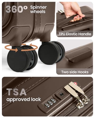 Image of Joyway Luggage Set 5 Piece Top Opening Suitcase Set with Spinner Wheel and TSA Lock, PC Hard Shell Carry on Luggage with Front Pocket, Suitcase with Backpack and Foldable Storage Bag (Coffee)