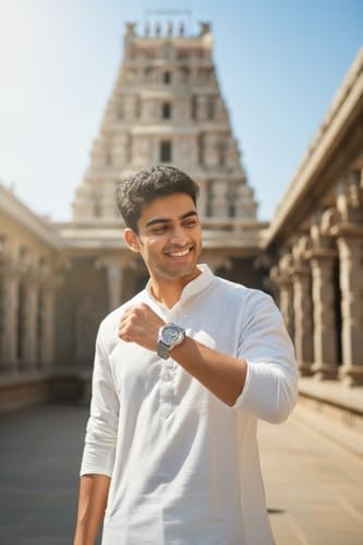 Image of Shree Ram Skeleton Watch, Ayodhya Mandir Theme, Mechanical Look Quartz, Stainless Steel Metal Bracelet, Round Dial with Deity Engraving for Man and Boyes