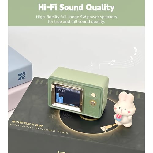 Image of Yoidesu Portable Bluetooth Speaker with Lyrics Display, Vintage Desk Speaker with Clock Calendar, HiFi Sound, Dynamic Scene Lyrics, Compact Speaker for Home Outdoors Travel