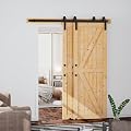 SKYSEN 30in x 84in Double Sliding Barn Doors with 6FT Single Track Bypass Barn Door Hardware Kit, Unfinished Spruce Wood, Save Spacing, Easy to Install, Maximum Fit 49in Openning.(30-84-6FT-DGJ)