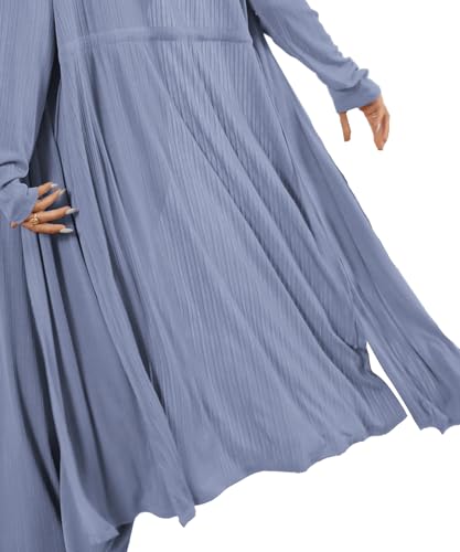 Image of 3 Piece Lounge Sets for Women Airport Travel Outfit | Long Cardigan,Tank Top ,Wide Leg Pants with Pockets,Comfy Loungewear,Casual Chic, Airplane Clothing,Vacation Matching Set