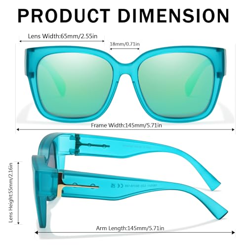 Image of SIPHEW Mirrored Sunglasses Polarized Fit Over Glasses for Women - Trendy Large Square w UV400 Protection Sun Glasses