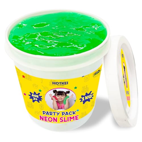 HOTKEI 1 Kg Neon Green Fruit Scented Big Slimy Gel Jelly Putty Toy Slime Bucket Kit Set for Girls Boys Kids