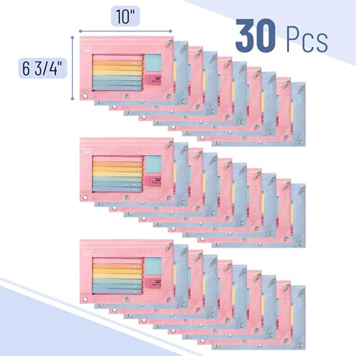 Image of Mr. Pen- Pencil Pouch for 3 Ring Binder, 30 Pack, 10 inchx6.75 inch, Smooth Zipper | Clear Window, Bulk Large Capacity Pencil Case with 3 Reinforced Grommets for School, Office, Supplies Storage | Clear Window, Bulk Large Capacity Pencil Case with 3 Reinforced Grommets for School, Office, Supplies Storage