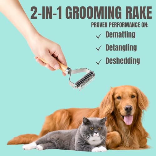 Dog-Cat-Brush-for-Shedding-Dematting-3-Pack-Pet-Grooming-Kit-of-Double-Sided-Undercoat-rake-and-Pet-Combs-Deshedding-Brush-Premium-Wood-Handle Dog Cat Brush for Shedding Dematting 3 Pack Pet Grooming Kit of Double Sided Undercoat rake and Pet Combs Deshedding Brush Premium Wood Handle
