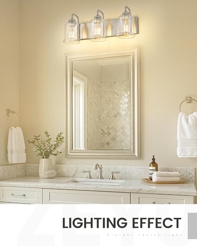 Image of zeyu 20.5 Inch Modern Bathroom Vanity Lamp, 3-Light Wall Mirror Light for Bathroom, Brushed Nickel Finish with Clear Glass Shade, ZSL72B-3W BN