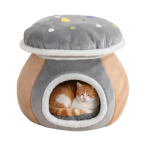 Lit pour chat champignon et niche semi-fermée chien