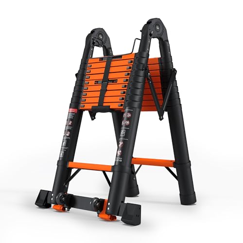 SINMEIRUN Telescoping Ladder 20.3 FT A Frame 330 lbs Capacity; Orange
