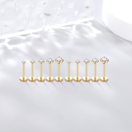 Image of Oveta Threadless Nose Stud Stainless Steel 20G 18G 16G Threadless Flat Back Tragus Earrings Labret Medusa Monroe Ashely Lip Piercing Jewerly Gold