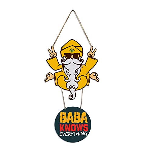 Image of Artvibes Baba Knows Printed Wooden Wall Hanger with Quotes for Home Decor | Office | Gifts | Living Room | Bedroom | Wood Decorative Items | Modern Decoration | Artworks Hangings (WH 5706N)