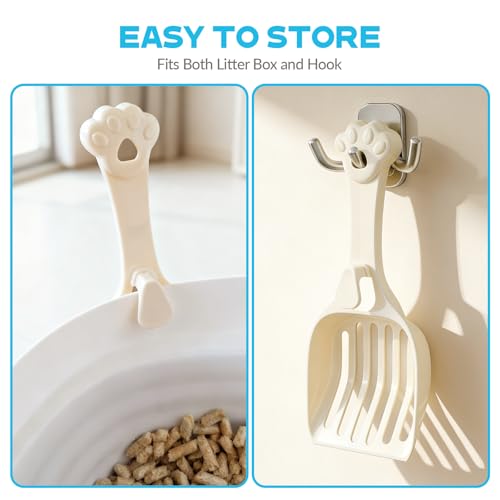 Image of Depets Cat Litter Scoop, Kitty Litter Scooper for Pine Pellet, Wide Slats | Litter Scoop with Hang Hole & Edge Hook, Durable Plastic Litter Sifter Scoop - Designed for Easy Sifting, Milky White