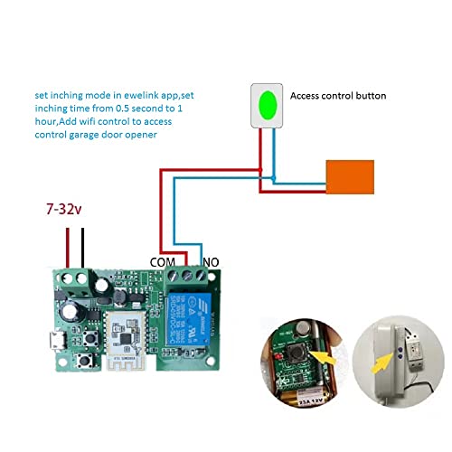WiFi Smart Switch Relay Module for Home Automation,Add WIFI to access control garage door,eWelink app Remote Dry Contact,Compatible with Alexa,Google assistant (1CH WIFI Bluetooth) - Image 6