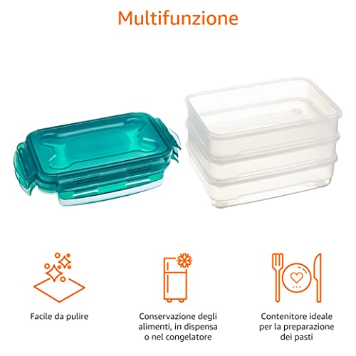 Amazon Basics Set di 3 contenitori ermetici per alimenti da 1.2 litri, con coperchio, in plastica senza BPA, adatti per frigorifero, congelatore, microonde e lavastoviglie, trasparenti - Immagine 4