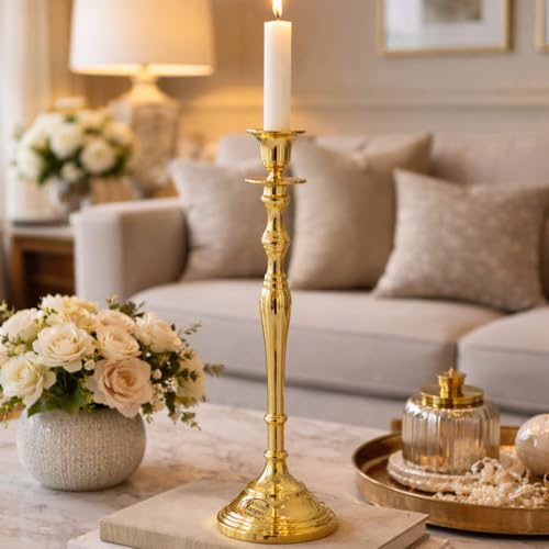 Image of Aluminum Royal Candlestick Holders for Tapered Candles, Tapered Candle Holder for Home Decor & Best Gift for Christmas Decor, Dining Table Decor (Gold, Large)