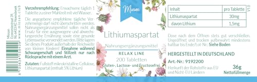 Lithiumaspartat - 200 Tabletten - RELAX LINE - 30mg pro Tablette - Hochdosiert - 100% Vegan – Herstellung & Laborprüfung in Deutschland | MIOSAN® CLUB - Exklusives Wohlbefinden