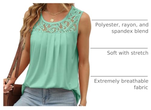 Image of Saloogoe Summer Tank Tops for Women Loose Fit Pleated Tunics Scoop Neck Sleeveless Lace Tops Curved Hem Flowy