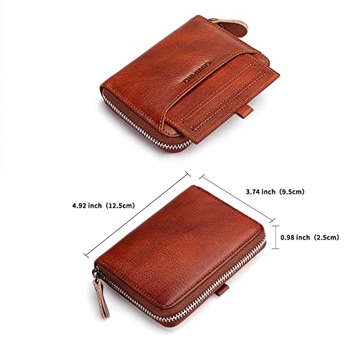 Mens Genuine Leather Zipper Wallet RFID Secure Large Capacity Multi-card Leather Wallets for Men and Extract card (Yellowish brown)2