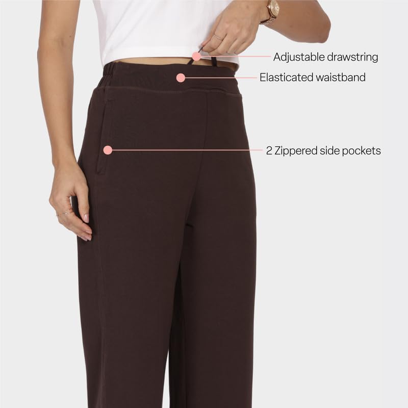 Image of BlissClub Women AM PM Cotton Wide Leg Pants | Wide Waistband | High Rise | Drawstring | 2 Pockets