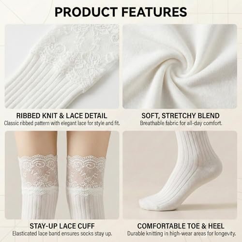 Image of Kraptick Women's Thigh High Stockings with Lace Top Soft Ribbed Stretchable Nylon Stocking, Fashion Hold-Up Stockings for Regular Use & Comfort Fit -2
