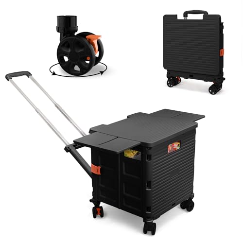 Chariot utilitaire pliable noir 55L avec roues 360° et couvercle