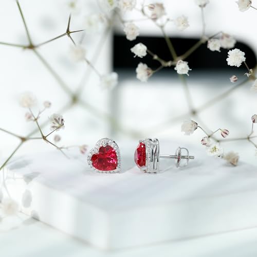 Certified Lab Grown Ruby 8mm Heart Earrings in Silver, Aaaa Quality, Ruby Stud Earrings - Gift for Women4