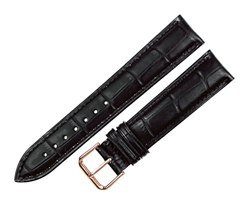 RECHERE RECHERE Alligator Crocodile Grain Leather Watch Band Strap Rose Gold Pin Buckle (Black 17mm)