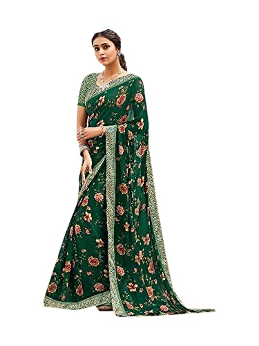 Sari indien georgette vert léger et infroissable pour tenue confortable