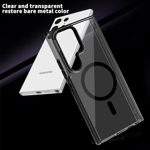 Image of Magnetic Case for Samsung Galaxy S24 Ultra 5G, Compatible with MagSafe, Shockproof Protective Phone Cover, Non-Yellowing Hard Clear PC Back (Black)