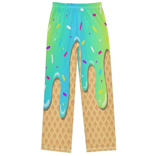 Boy's Pants Blue Gold Ice Cream Jogger Pants Elastic Waist Long Bottoms Trousers with Pockets 6-14 Years - Main Image