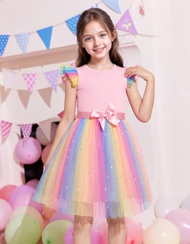 Little Girls Tulle Tutu Dress - Toddler Kids Flutter Sleeve Princess Sundress Casual Summer Outfit Clothes for 2-7Y2