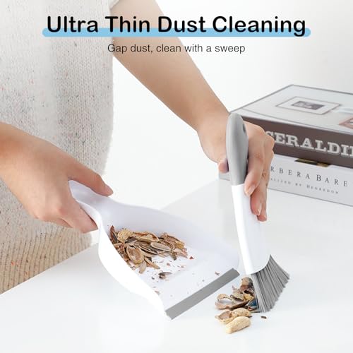 NACENA Mini-Kehrschaufel und Besen, Set mit kleinem Besen und Kehrschaufel, Kehrschaufel und Mini-Handbesen, Kombi kompakt für Zuhause, Tisch, Tastaturen, Sofa, Küche, Haustiere, Weiß und Grau – Bild 7