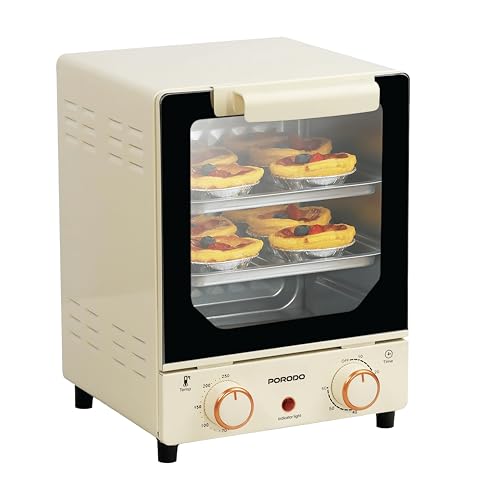 Porodo Mini Oven with Smart Heat Distribution Temp Glass Countertop Oven for Baking 750W Small Oven 3 Preset Grill Oven Toaster Small 70-250 Temp Setting Safety Auto Shut-Off 15L