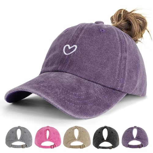 HeyCaps Pferdeschwanz Baseball Cap Damen Verstellbare Baseballkappe Vintage...