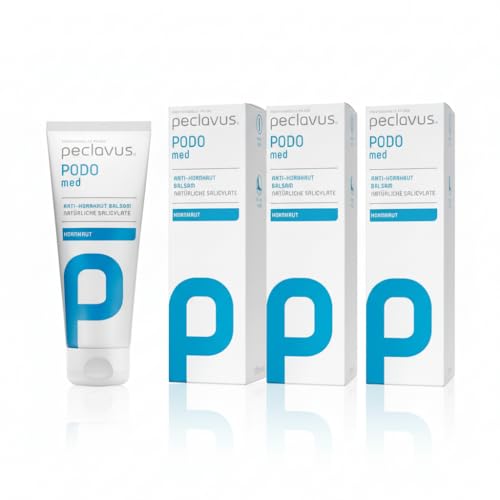 peclavus PODOmed Anti-Hornhaut Balsam – Intensive Fußpflege mit Salicylsäure, Mandelöl & Jojobaöl – Gegen Hornhaut, Schwielen & Druckstellen – 3 Tuben je 100 ml