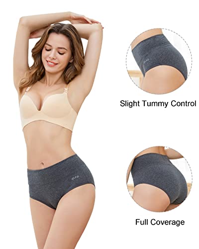 Image of coskefy Women's High Waisted Cotton Underwear Soft Breathable Panties Stretch Briefs Ladies Panties 5 Pack
