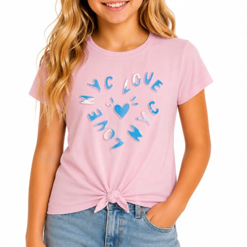 Image of DKNY Girls Tshirt Cotton Blend Short Sleeve Crewneck Graphic Fashion Tee