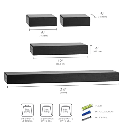 Melannco Floating Chunky Shelves For Bedroom, Living Room, Bathroom, Kitchen, Nursery, Set Of 4, Black, 4 Count #TOP2
