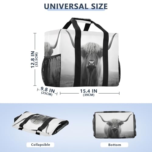 YETTASBIN Highland Cow Large Foldable Travel Tote Bag, Lightweight Waterproof Swim Pool Bag with Handles & Pocket for Beach Outdoor, Reusable Grocery Bag for Kitchen, Shopping3