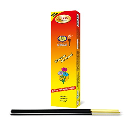 Cycle Brand Three in One Incense Sticks, 100 Sticks | 9" Inch Agarbatti Sticks with 40 Mins Burning time | 3 Signature Fragrances Floral, Woody, Lily | Natural Fragrance for Puja & Meditation