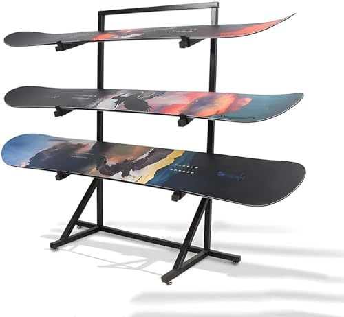 Présentoir Métallique À 3 Niveaux pour Snowboards, Skateboards, Skis Et Trottinettes - Solution De Rangement Gain De Place(Noir - 65,5 X 37,5 X 117 Cm)
