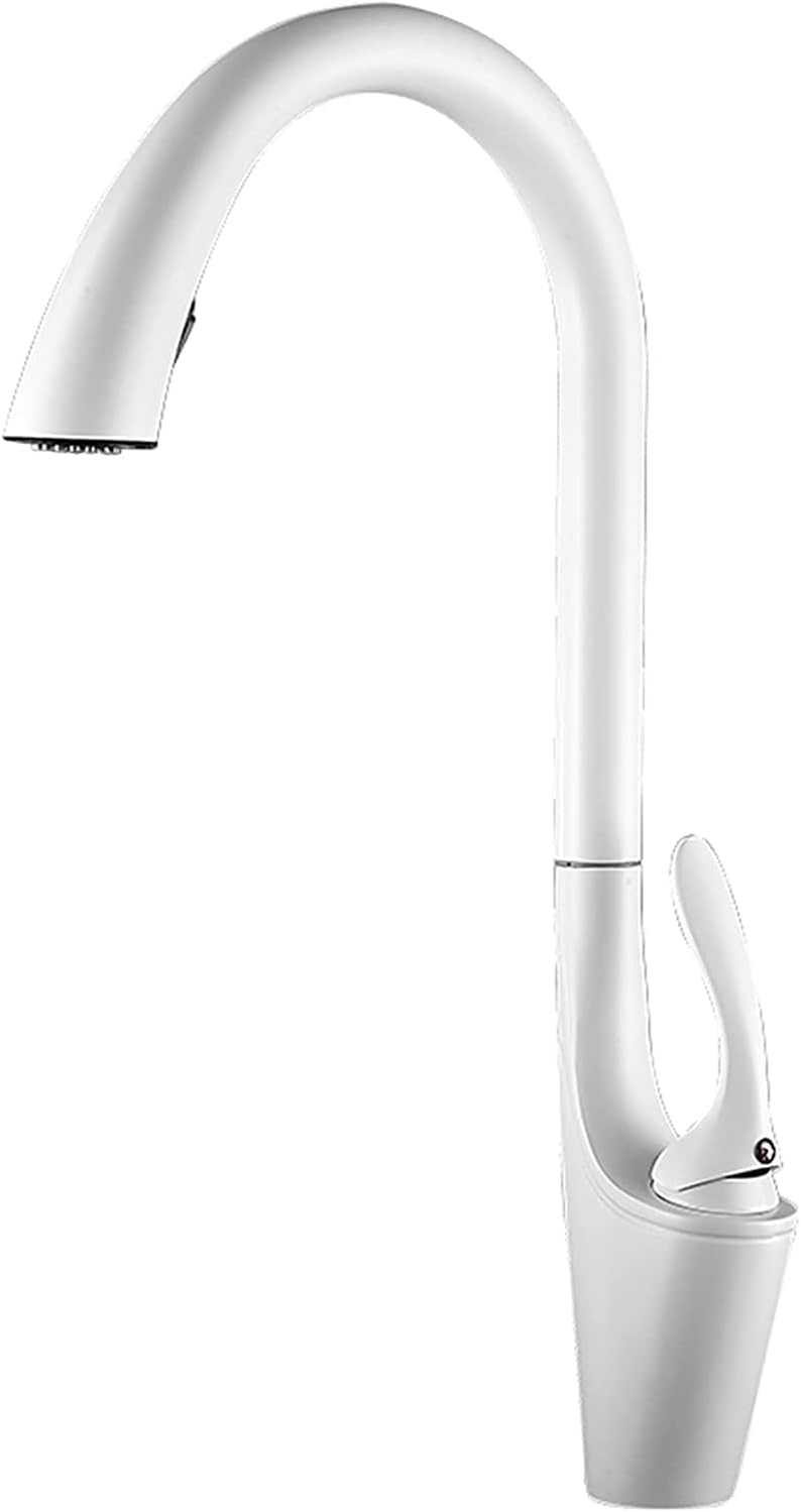 Ksunun Kitchen Faucet with Pull Down Sprayer Brass Pull Out Kitchen Mixer Commercial Modern White Sink Mixer Hot and Cold Water Deck Mounted Single Handle Sink Faucet Interesting