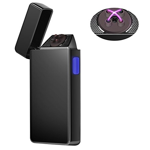 CHAOBEITE USB Elektronisches Feuerzeug Dual Lichtbogen Aufladbar Winddicht (2018 Version schwarz) 2018 Version Schwarz