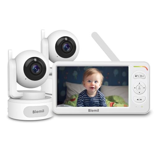 Image of Blemil 6 inch Baby Monitor with 2 Cameras and Audio 7-Color RGB Night Light 30 Hours Battery Upgrade Split Screen Video Baby Monitor Remote Pan-Tilt-Zoom 178Wide-Angle 150 Languages