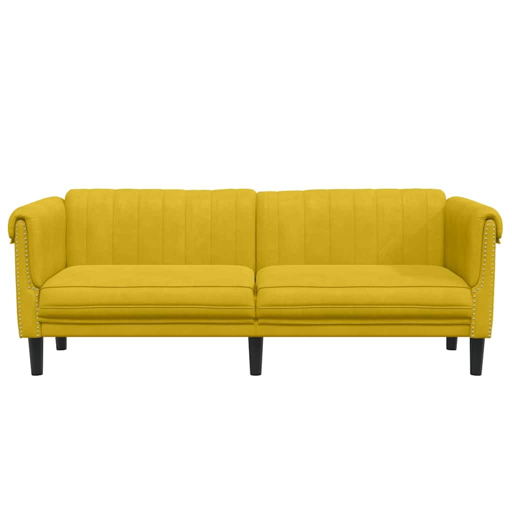 Canapé 3 places en velours jaune - Canapé rembourré moderne 3 places avec pieds en bois et rembourrage doux - Élégant canapé en velours pour salon, chambre d'amis et bureau